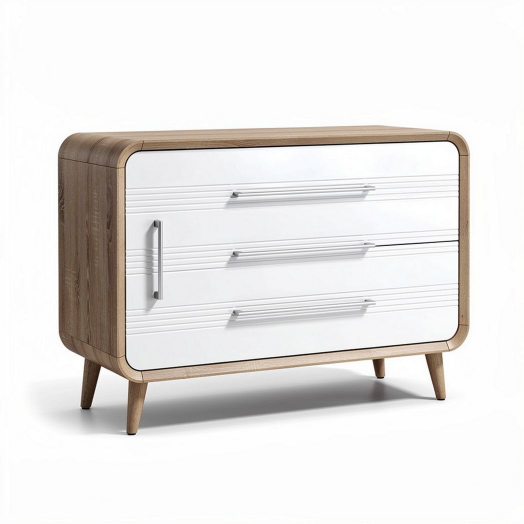 Commode en bois et blanc avec trois tiroirs dimensions 90 x 40 x 75cm