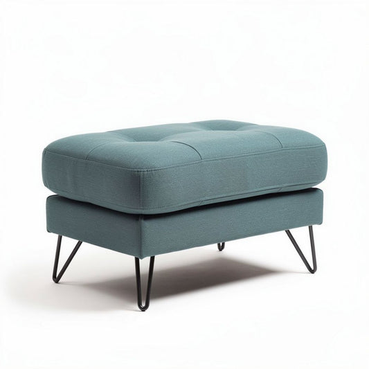 Ottoman en tissu bleu 75 x 50 x 40cm avec pieds en métal noir