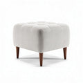 Pouf carré en tissu beige avec pieds en bois dimensions 40 x 40 x 40cm