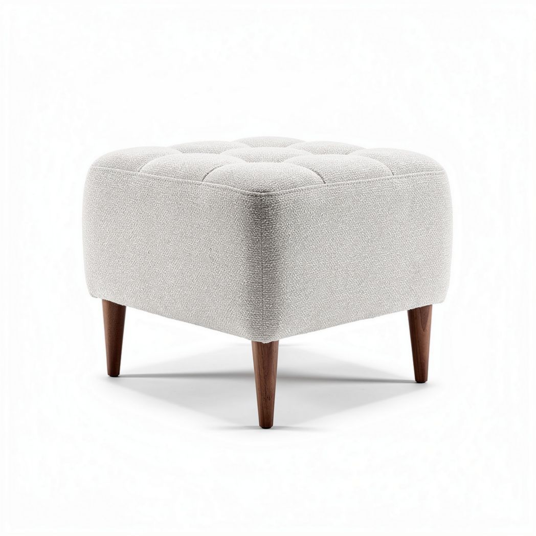 Pouf carré en tissu beige avec pieds en bois dimensions 40 x 40 x 40cm