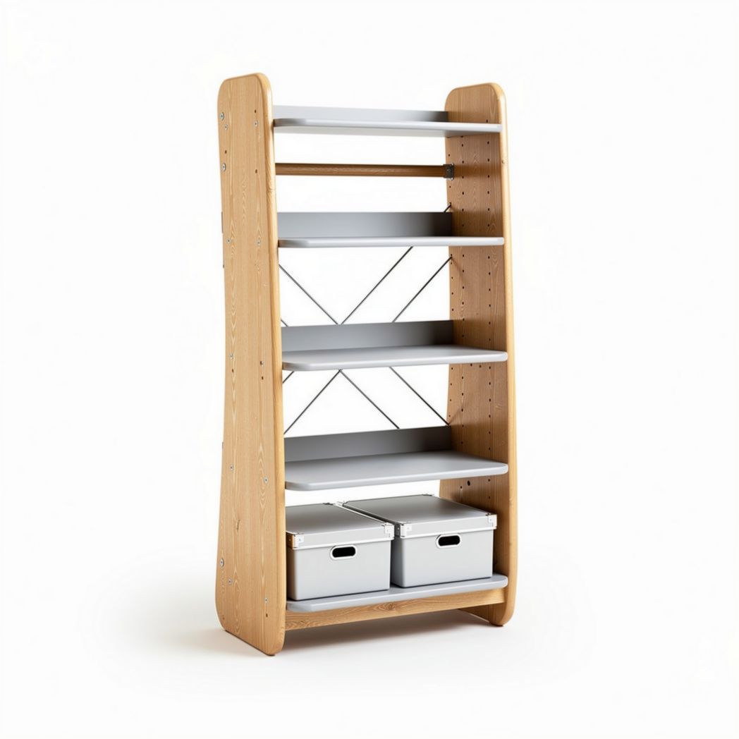 Étagère en bois avec étagères blanches et deux boîtes de rangement 40 x 30 x 120cm