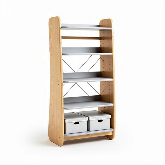 Étagère en bois avec étagères blanches et deux boîtes de rangement 40 x 30 x 120cm