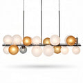 Suspension en métal noir avec diffuseurs en verre opale et doré 100 x 40 x 20cm
