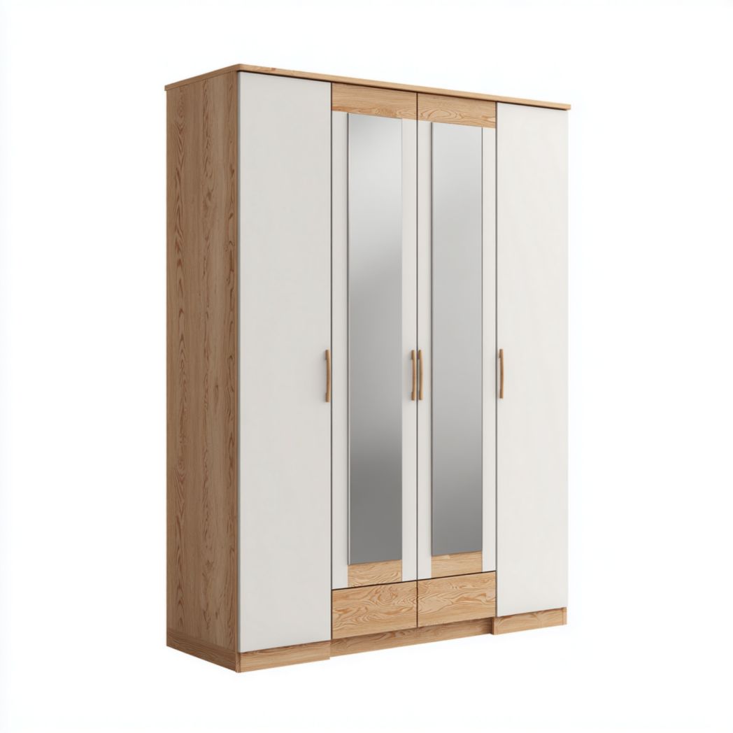 Armoire en bois avec miroir deux portes et deux tiroirs 180 x 90 x 60cm