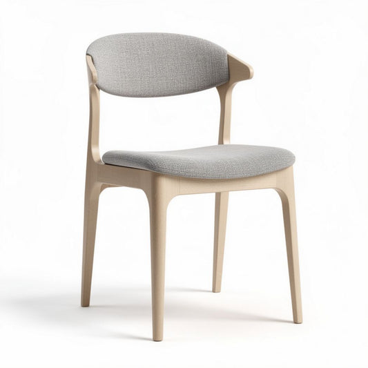Chaise en bois clair avec assise grise en tissu dimensions 50 x 50 x 80cm