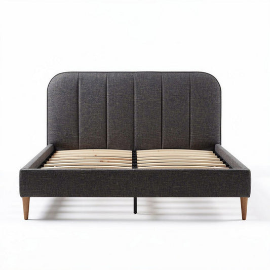 Lit en tissu gris avec sommier en lattes en bois 200 x 160 x 120cm