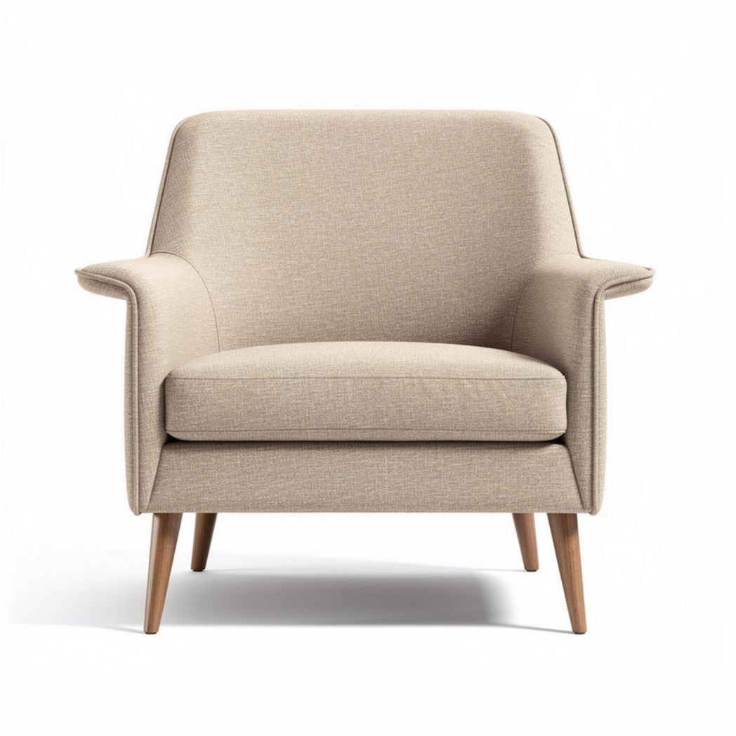 Fauteuil en tissu beige avec pieds en bois dimensions 70 x 80 x 85cm