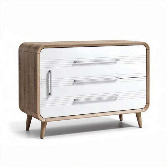 Commode en bois et blanc avec trois tiroirs dimensions 90 x 40 x 75cm