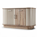 Buffet en bois blanc 160 x 45 x 80cm avec trois tiroirs et portes noires