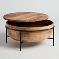 Table basse ronde en bois clair avec rangement de 80 x 80 x 35cm
